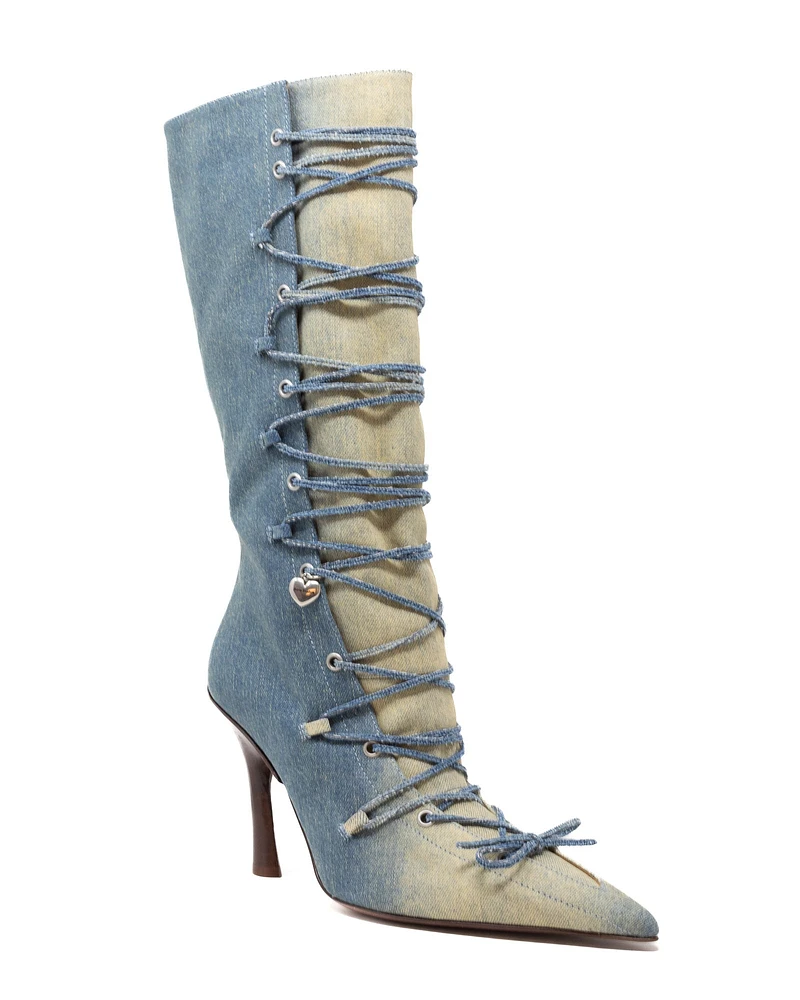 Denim Lace Up Boots