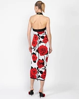 Halterneck Rose Print Dress