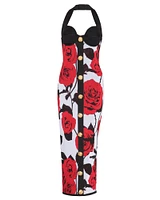 Halterneck Rose Print Dress