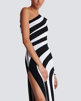 One Shoulder Stripe Long Dress