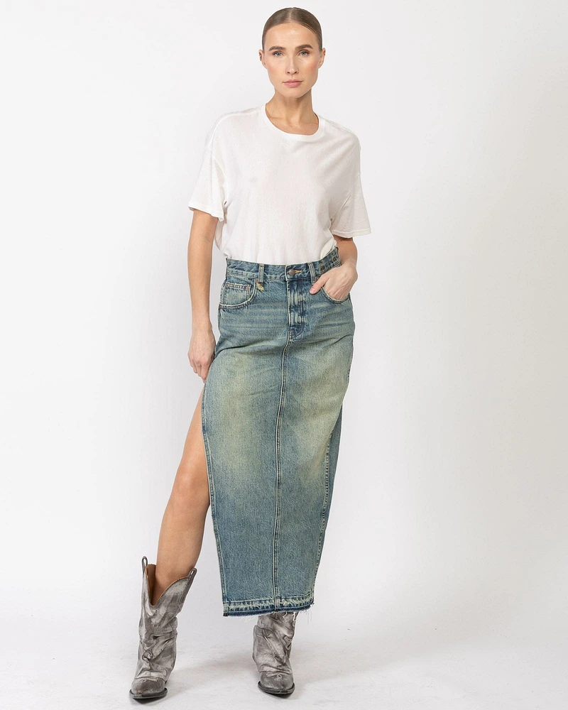 Side Slit Denim Skirt