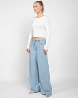 Drawstring Wide Leg Jeans