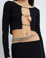 Long Sleeve Crystal Lattice Top