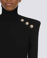 Button Trim Turtleneck Sweater