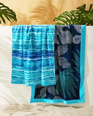 Palm Paradise & Tidal Wave Beach Towels - Set of 2