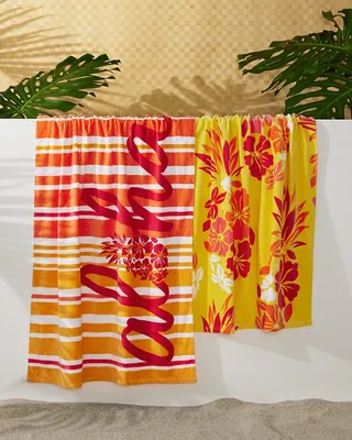 Tommy Bahama Blossoms & Stripe Beach Towels - Set of 2