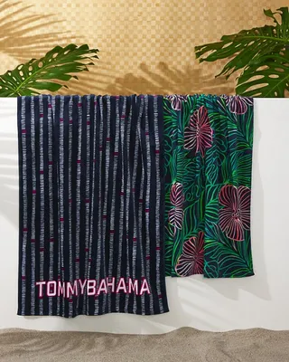 Tommy Bahama Blossoms & Stripe Beach Towels - Set of 2