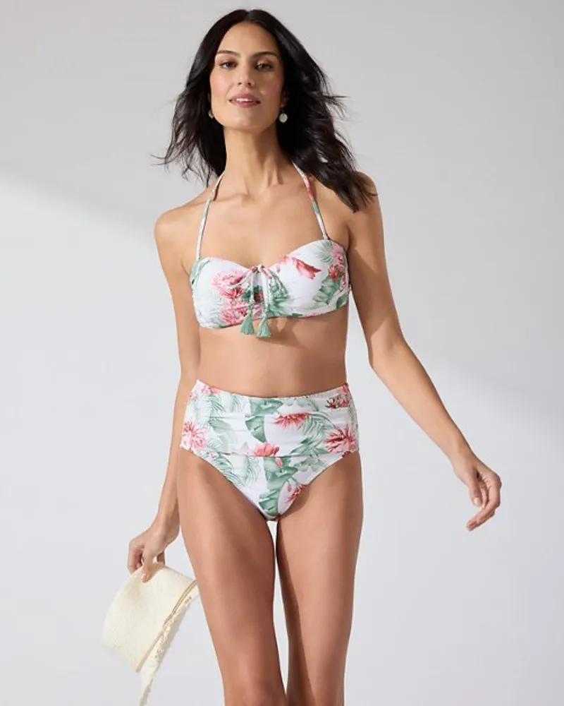 Tommy Bahama Breezy Botanical Shirred High-Waist Bikini Bottoms