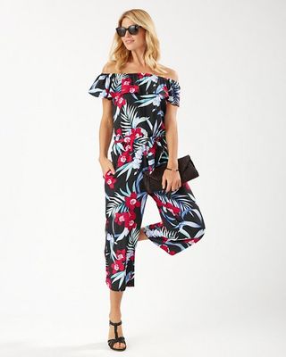 Midnight Orchid Off-the-Shoulder Cropped Jumpsuit