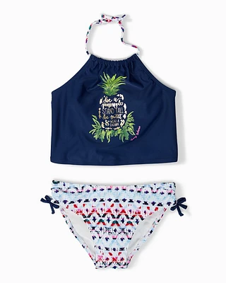 Baby Pineapple Ikat Cropped Tankini Set