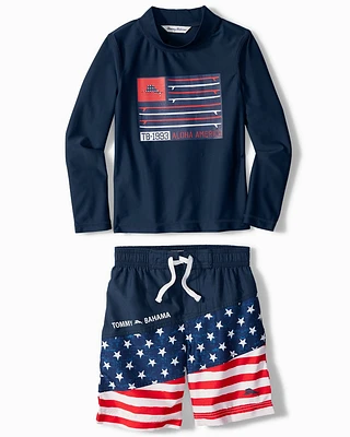 Little Boys' Aloha America Rash Guard Set