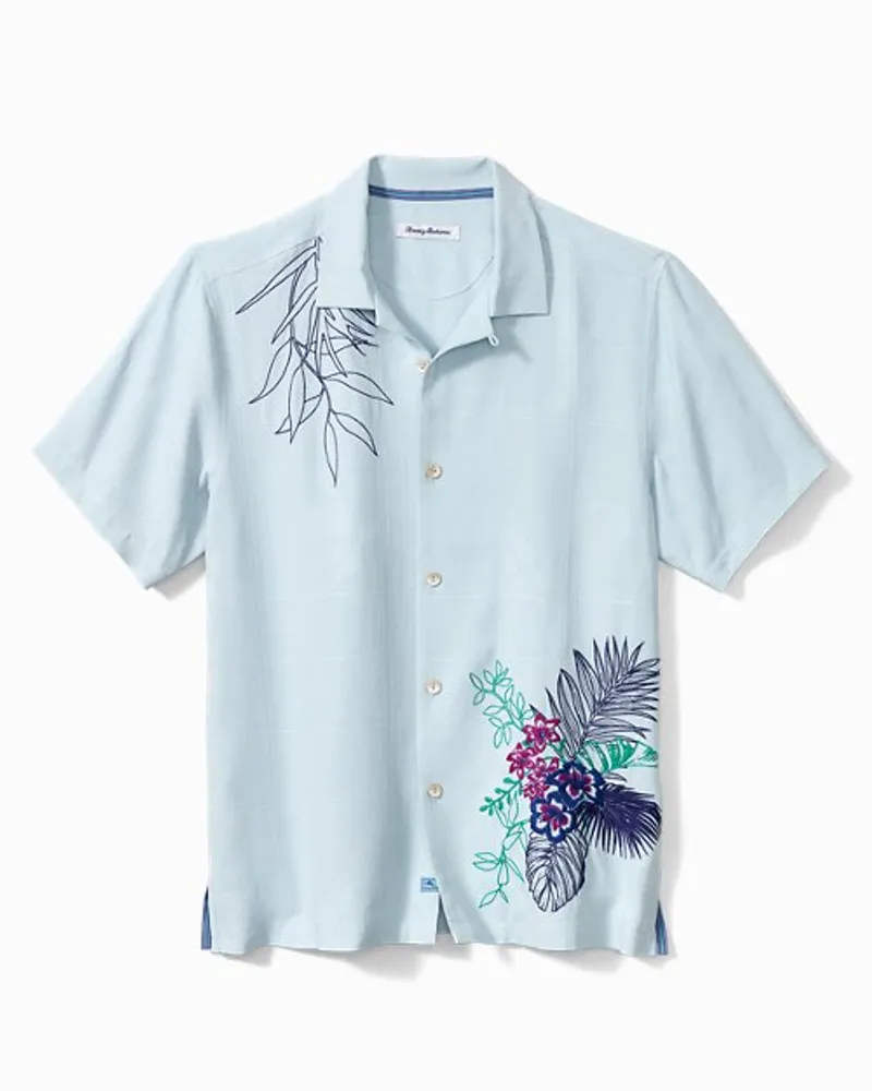 Tommy Bahama Women's Hawaiian Hot Spots Embroidered Silk Camp Shirt - Continental - Size L