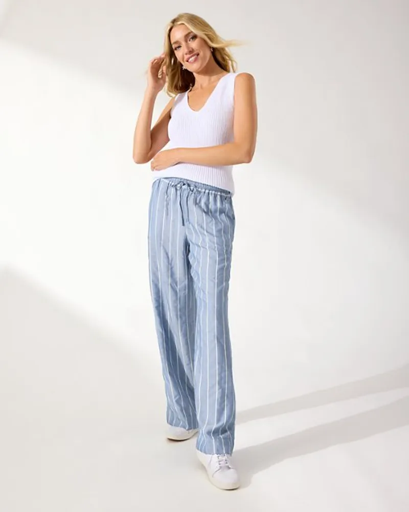 Tommy Bahama Chambray All Day Chalk Stripe High-Rise Easy Pants
