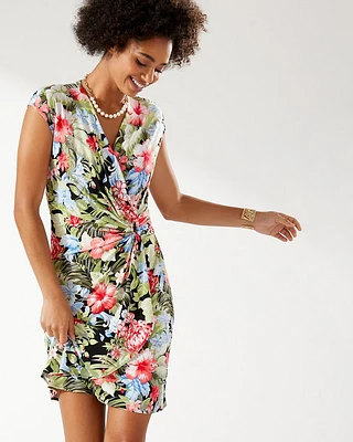 Clara Royal Botanic Faux-Wrap Dress