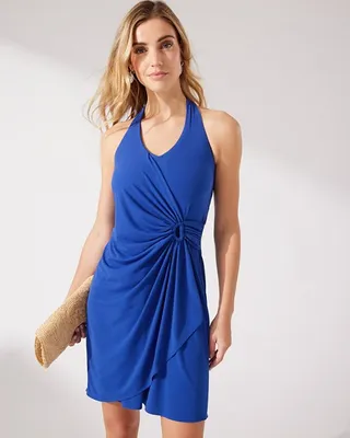 Tommy Bahama Clara Atlantic Orchid Faux-Wrap Halter Dress