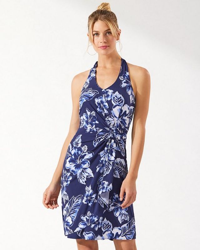 Tommy Bahama Clara Blossom Bay Faux-Wrap Halter Dress