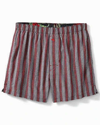 Black And Red Plaid Woven Boxers