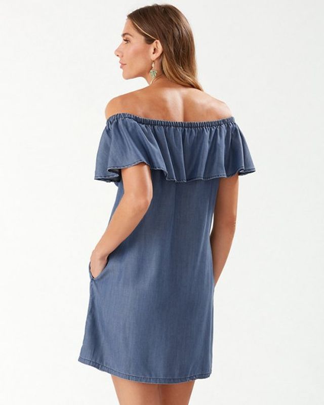 tommy bahama chambray off the shoulder dress