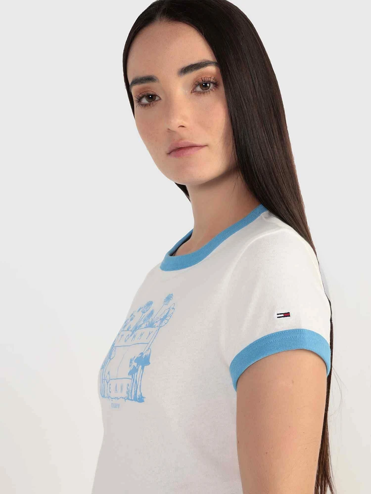 Playera ajustada con logo homegrown de mujer Tommy Jeans