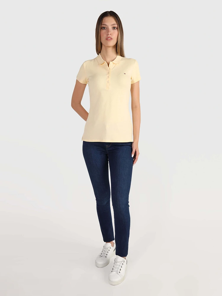 Polo De Algodón Elástico Con Corte Slim Mujer Tommy Hilfiger