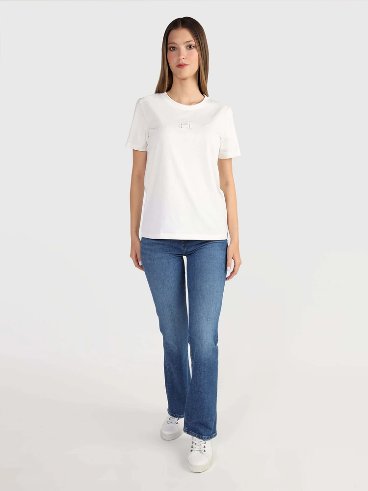 Playera monograma bordado de mujer Tommy Hilfiger