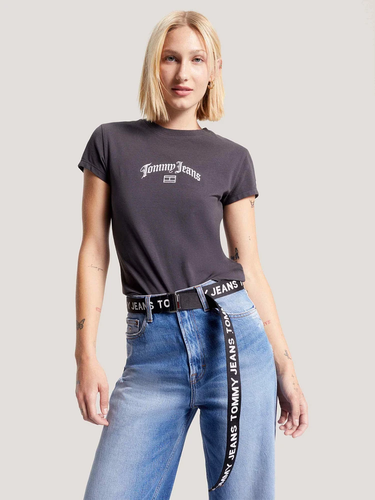 Playera con logo grunge bordado de mujer Tommy Jeans