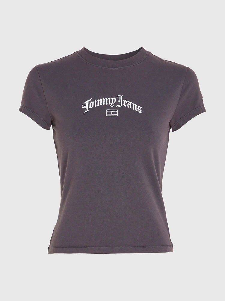 Playera con logo grunge bordado de mujer Tommy Jeans