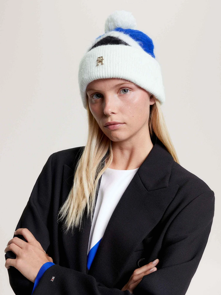 Gorro de rombos con monograma y pompón de mujer Tommy Hilfiger