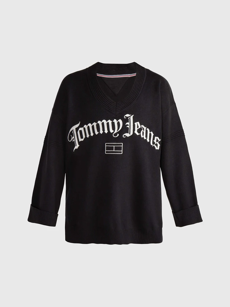 Suéter oversize de cuello v con logo mujer Tommy Jeans