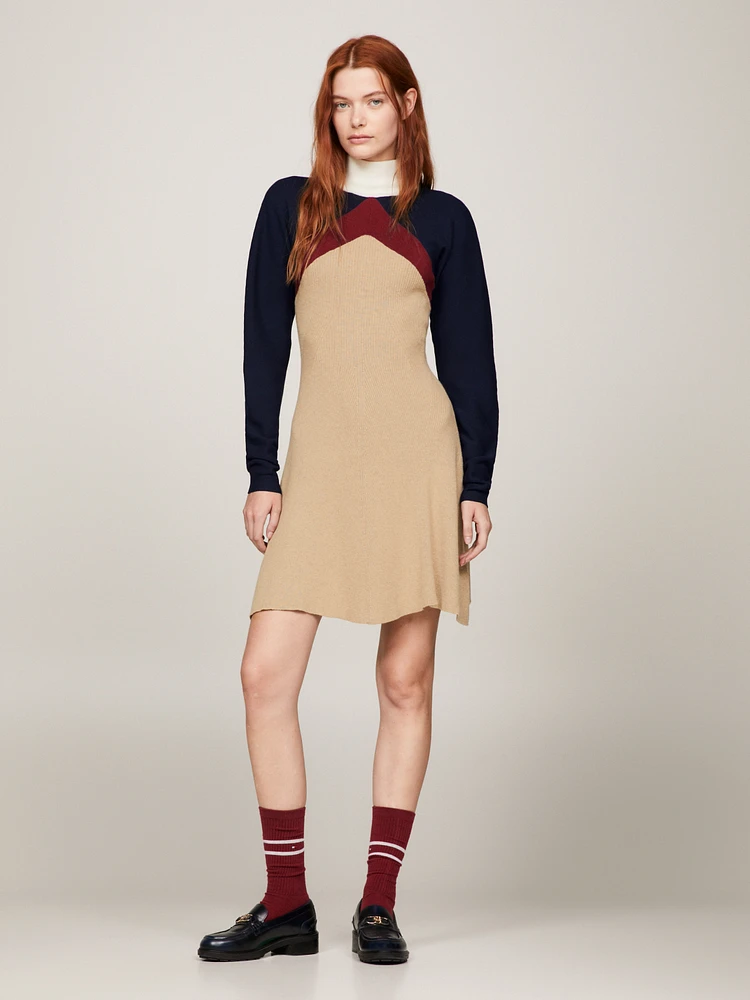 Vestido sudadera entallado con rombos argyle de mujer Tommy Hilfiger