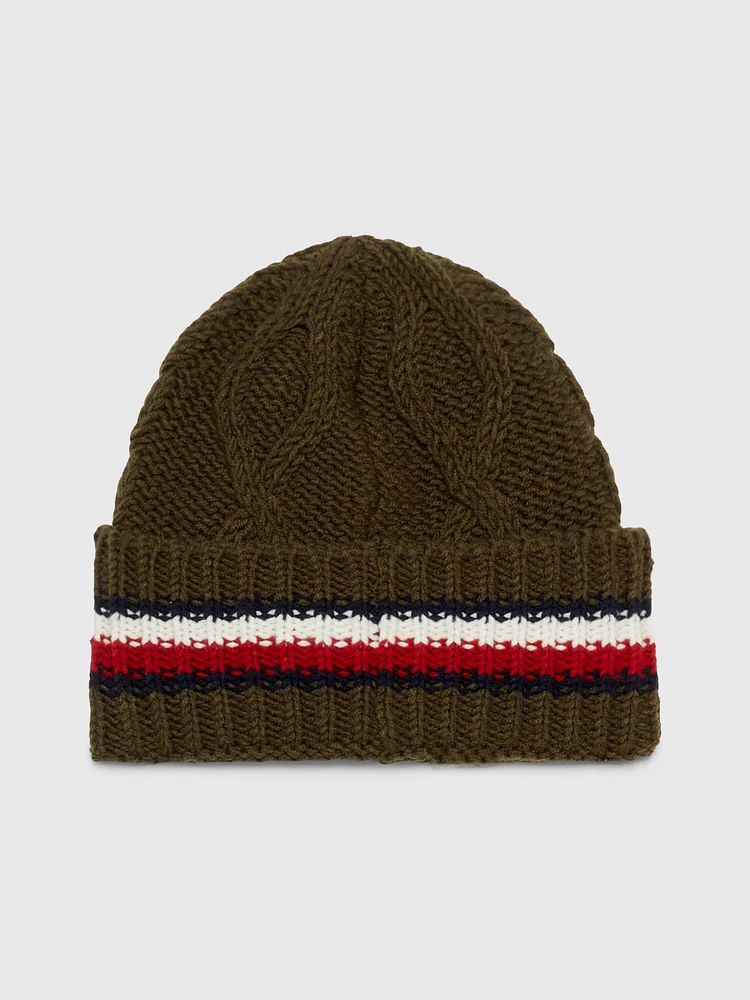 Gorro de punto trenzado con monotipo Hilfiger de hombre Tommy Hilfiger