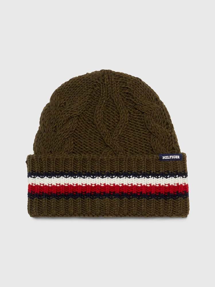 Gorro de punto trenzado con monotipo Hilfiger de hombre Tommy Hilfiger