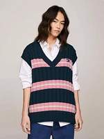 Chaleco oversize de rayas con cuello pico mujer Tommy Jeans