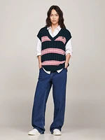 Chaleco oversize de rayas con cuello pico mujer Tommy Jeans