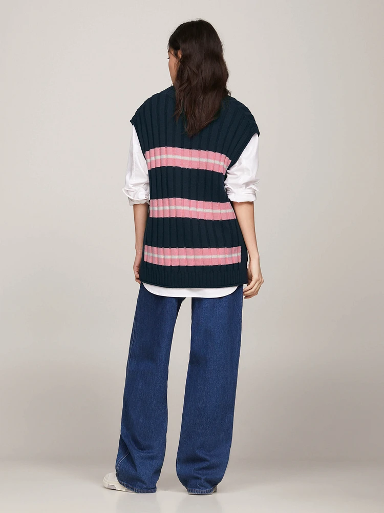 Chaleco oversize de rayas con cuello pico mujer Tommy Jeans