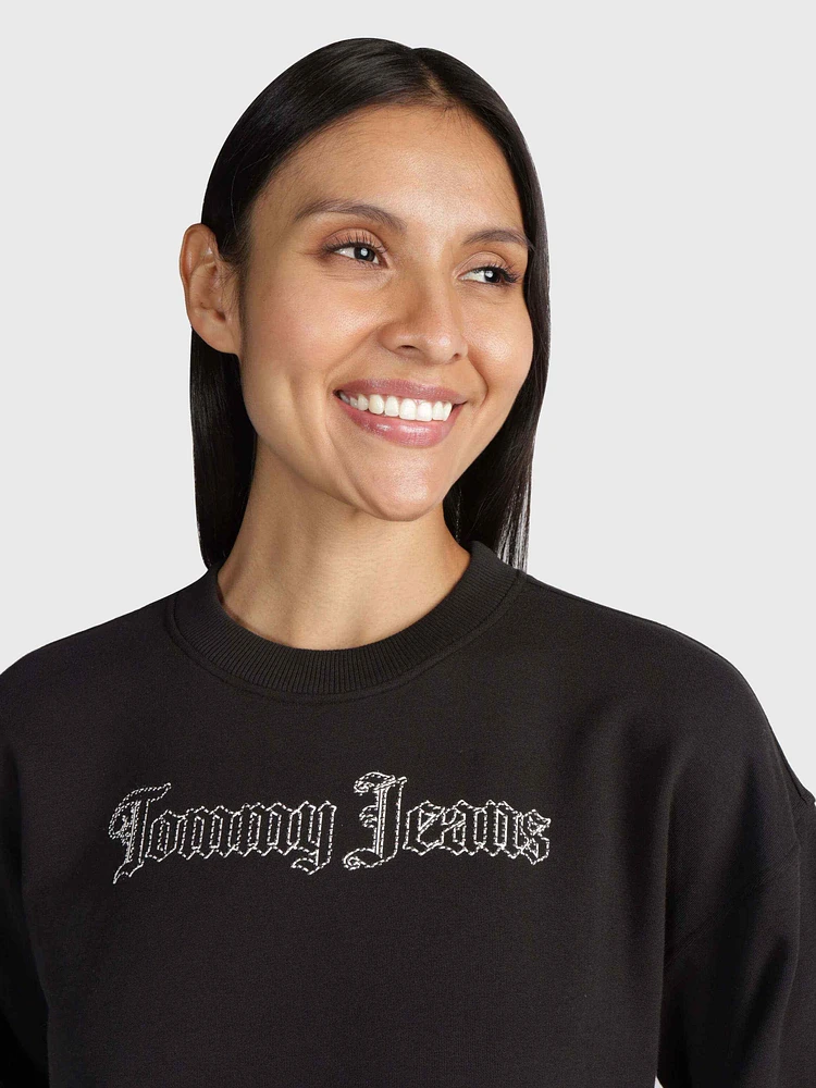 Sudadera negra con aplicaciones en logo de mujer Tommy Jeans