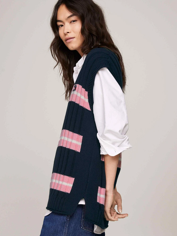 Chaleco oversize de rayas con cuello pico mujer Tommy Jeans