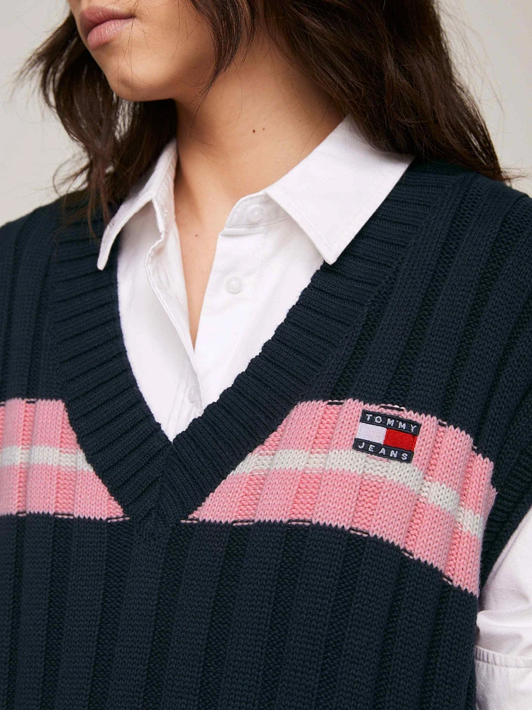 Chaleco oversize de rayas con cuello pico mujer Tommy Jeans