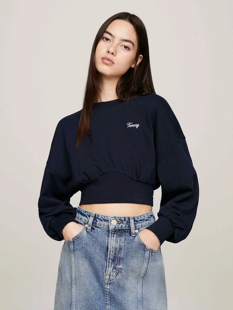 Sudadera cropped con logo en fuente script de mujer Tommy Jeans