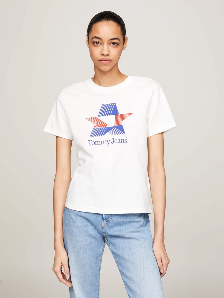 Playera con logo gráfico retro de estrellas mujer Tommy Jeans