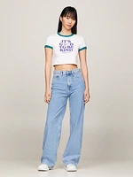 Playera slim de corte cropped con eslogan mujer Tommy Jeans