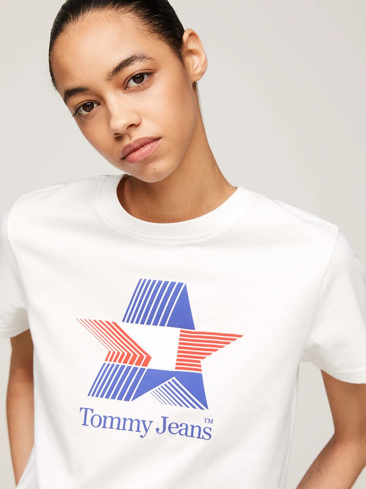 Playera con logo gráfico retro de estrellas mujer Tommy Jeans