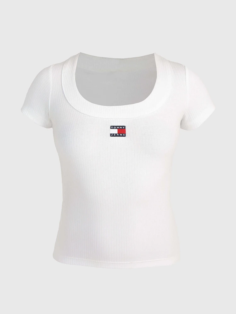 Playera acanalada de corte slim con parche mujer Tommy Jeans