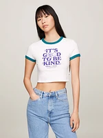 Playera slim de corte cropped con eslogan mujer Tommy Jeans