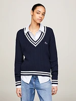 Suéter acanalado amplio con cuello de pico mujer Tommy Jeans