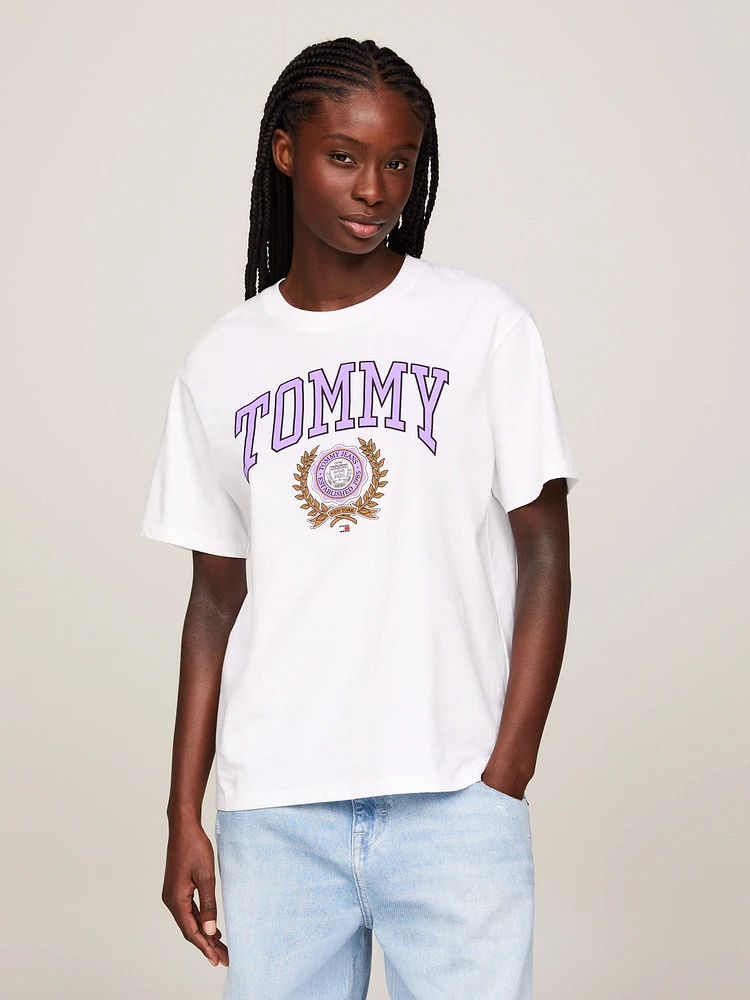 Playera amplia con logo universitario de mujer Tommy Jeans