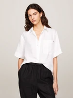 Camisa amplia de lino con manga corta mujer Tommy Hilfiger