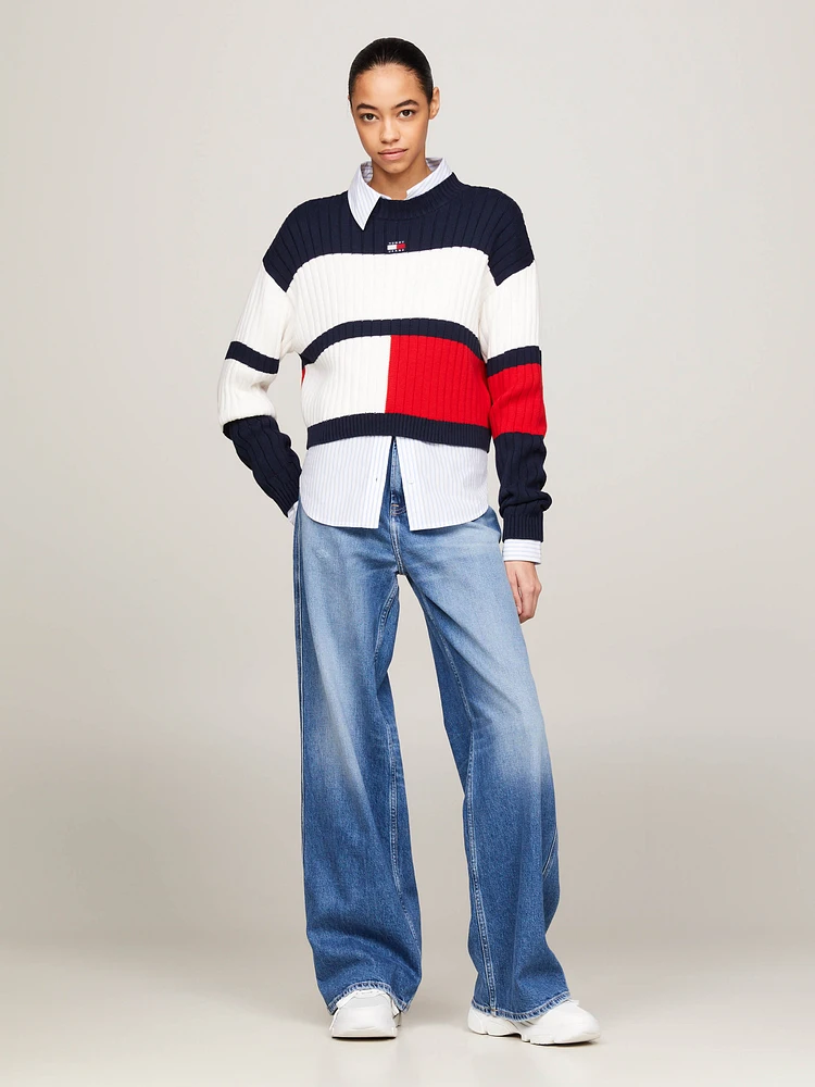 Suéter cropped color block con parche de mujer Tommy Jeans