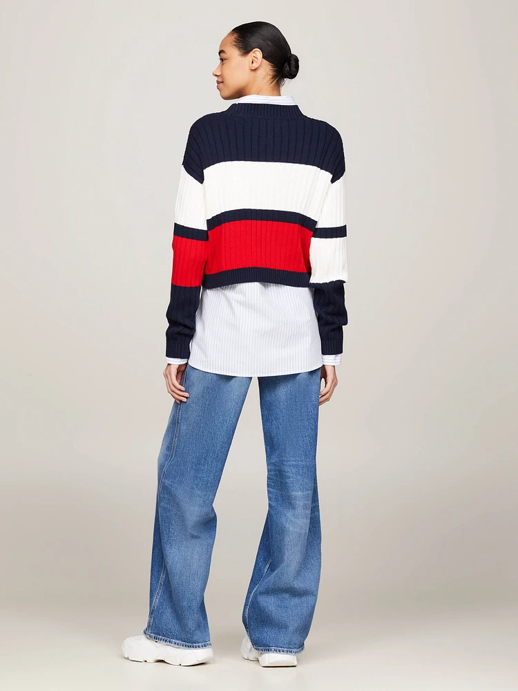 Suéter cropped color block con parche de mujer Tommy Jeans