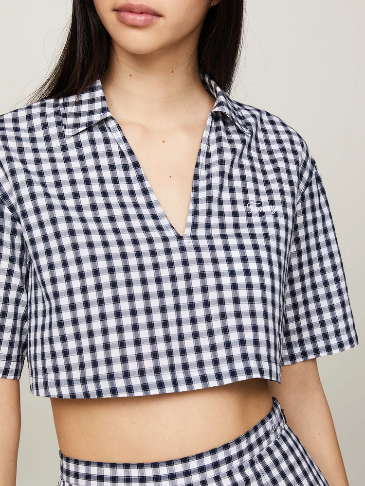 Blusa cropped de manga corta y cuadros Vichy mujer Tommy Jeans